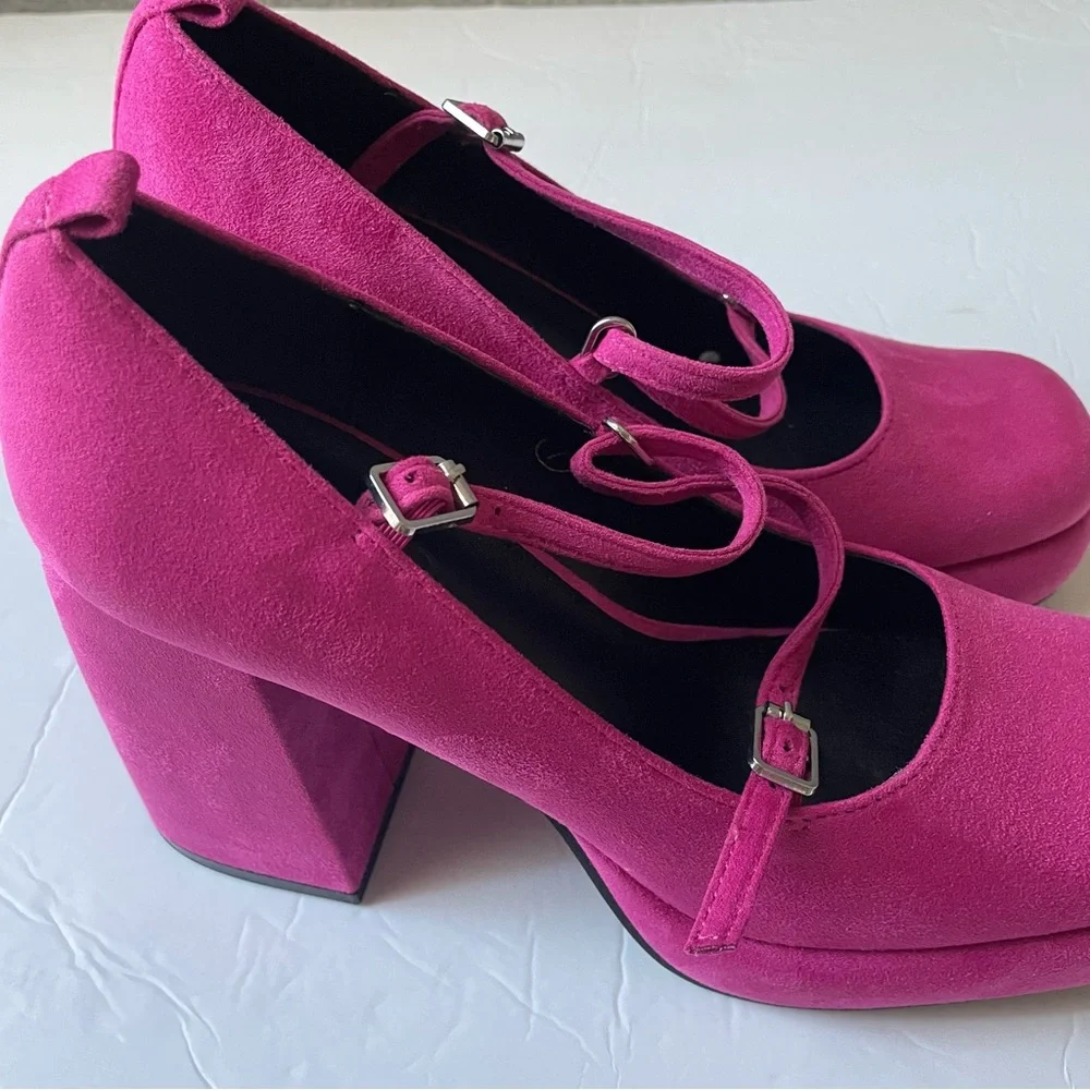 Pink Suede Mary Jane Platform Heels, 7 - Picture 3 of 11